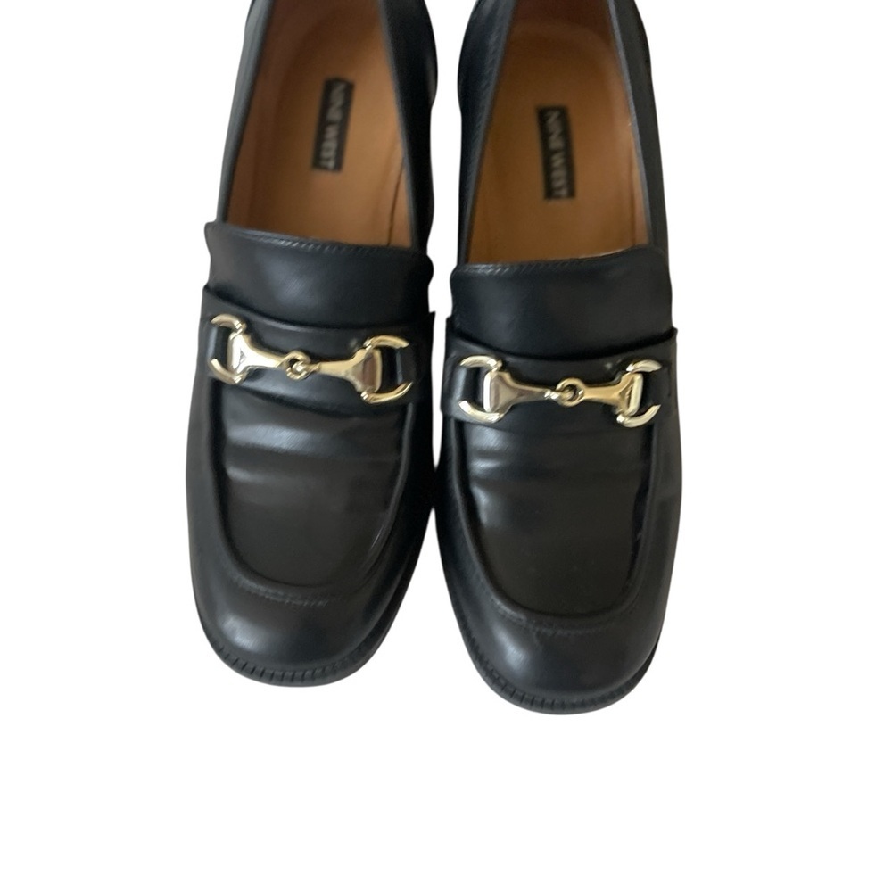 Nine West Koolo Black Patent Loafers Size 9  Square Toe Horsebit Block Heel Work - Picture 5 of 5
